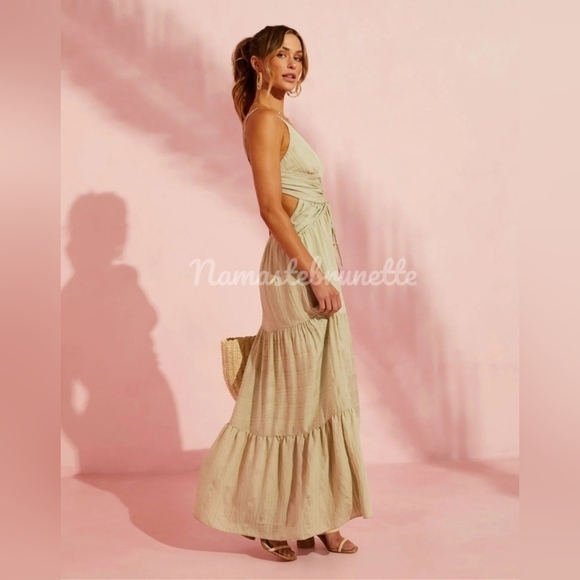 NWT Boho Khaki Side & Back Cutout Tiered Maxi Dress - Picture 9 of 16